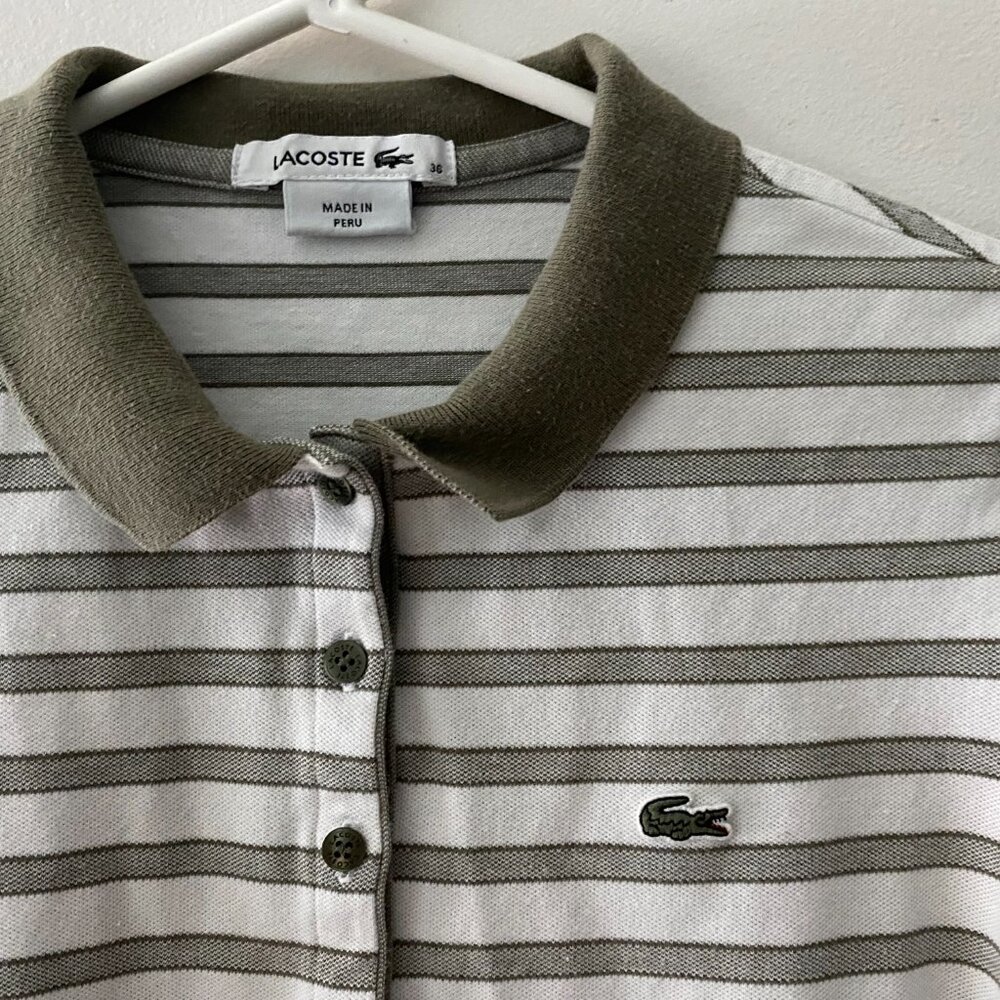 Vintage Lacoste‎ Fitted Polo White & Gray/ Green Stripes Size S (36) - Picture 3 of 5